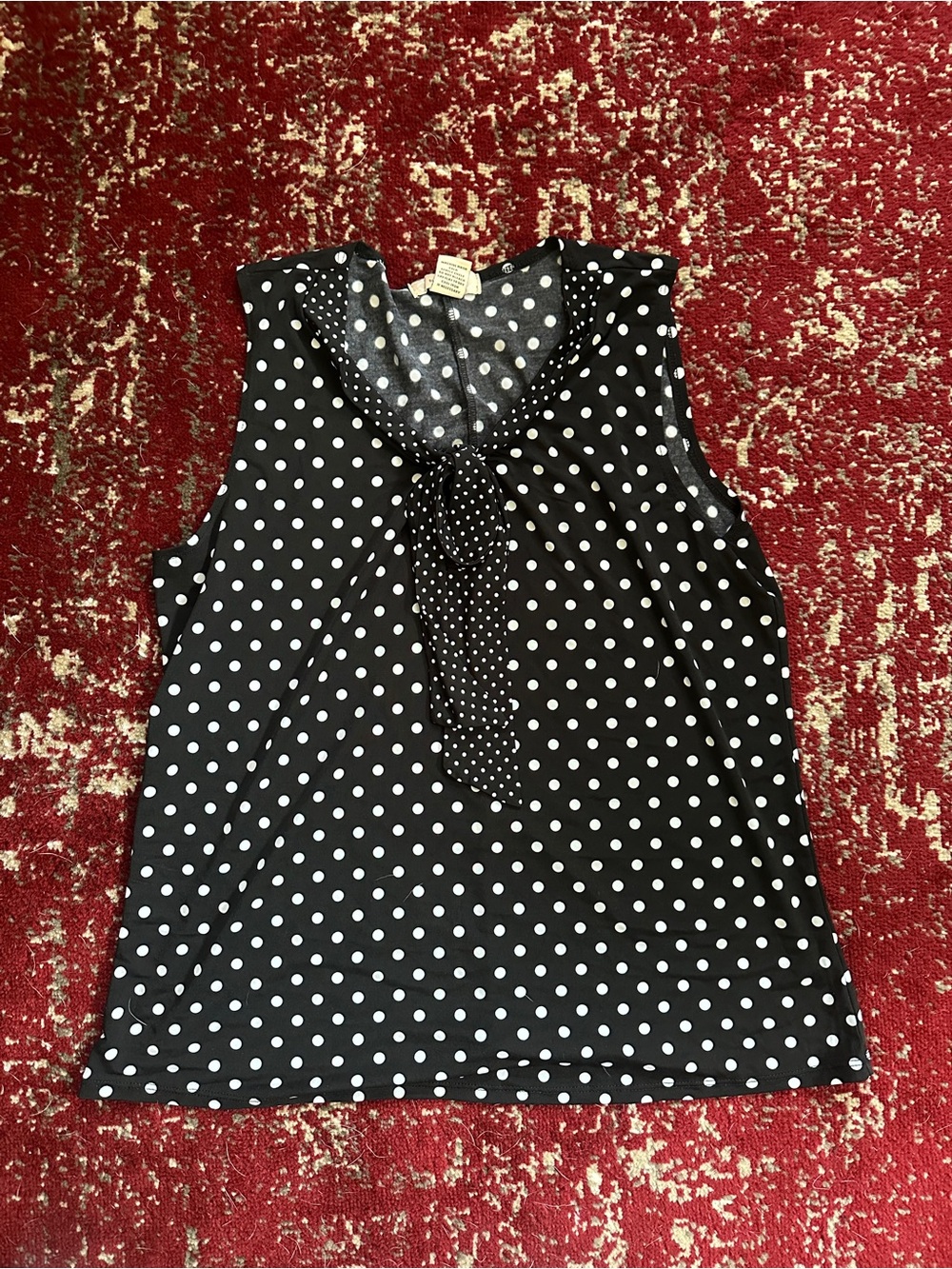 Sleeveless Black Polka Dot Tie-Neck Top - Women